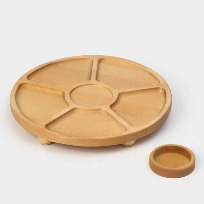 Менажница Adelica &laquo;Фортуна&raquo;, 6 секций, на ножках с соусницей, d=30 см, 70 мл, дерево берёза