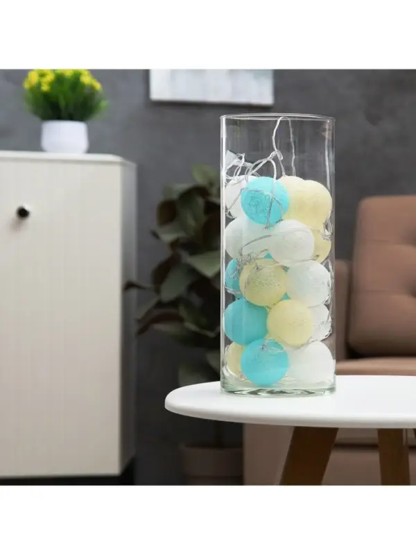 Гирлянда &laquo;Нить&raquo; 5 м с насадками &laquo;Клубки пастельные&raquo;, IP20, прозрачная нить, 20 LED, свечение белое, 220 В