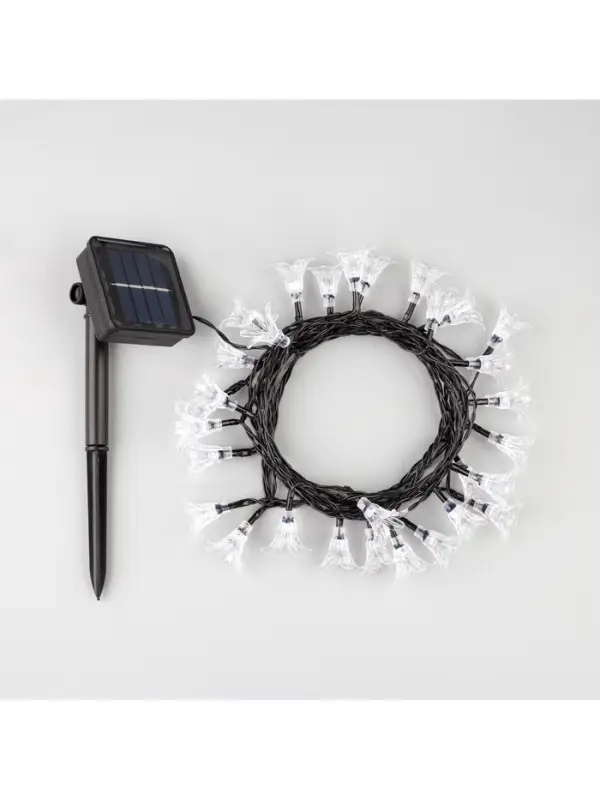 Гирлянда &laquo;Нить&raquo;, 4.5 м, уличная, с насадками &laquo;Цветок&raquo;, IP44, 30 LED, 2 режима, солнечная батарея, тёмная нить, свечение жёлтое/аквамарин