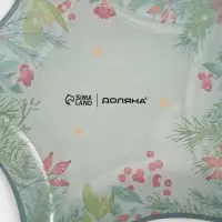 Блюдо новогоднее сервировочное Доляна &laquo;Еловые ветки&raquo;, d=15 см, стекло, белое, зелёное