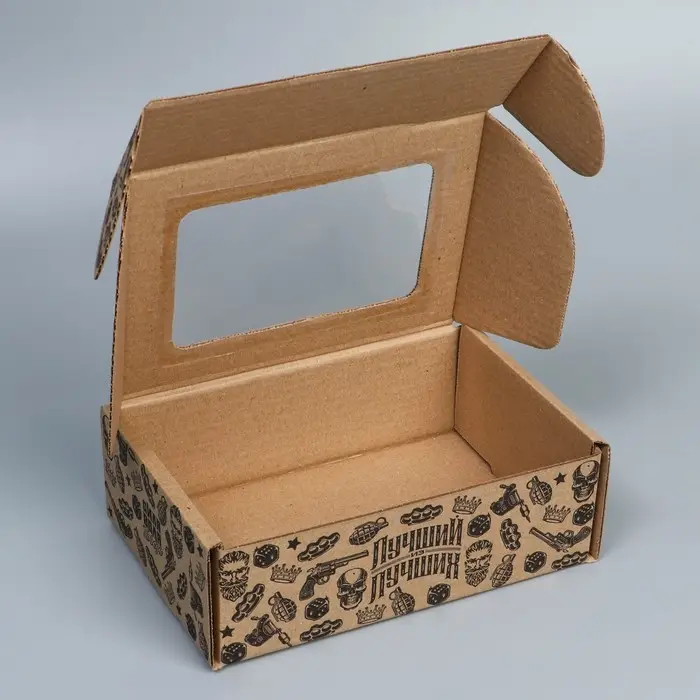 Коробка подарочная сборная с окном, упаковка, «Лучший из лучших», бурый, 24 х 8 х 16 см