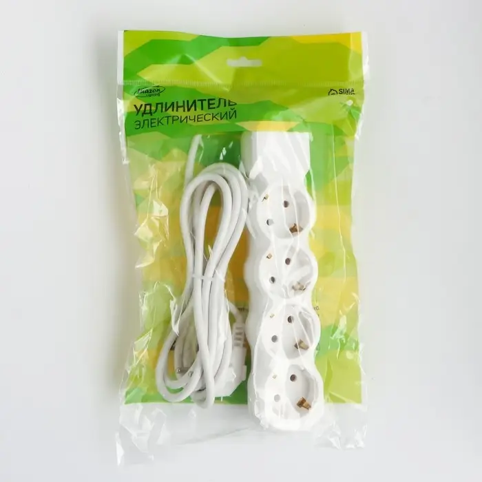 Удлинитель сетевой Luazon Lighting ECO, 4 розетки, 2.7 м, 16 А, 3500 Вт, заземление, белый
