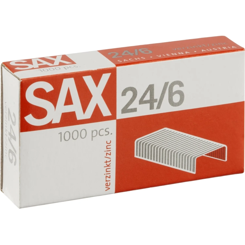 Скобы для степлера N24/6 SAX оцинкованные (2-30 лист.) 1000 шт в упаковке