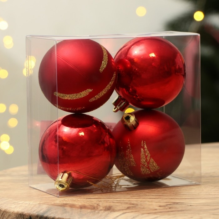 Шары ёлочные новогодние «Чудеса рядом!», на Новый год, пластик, d=6, 4 шт., цвет красный с золотом Шары ёлочные новогодние «Чудеса рядом!», на Новый год, пластик, d=6, 4 шт., цвет красный с золотом