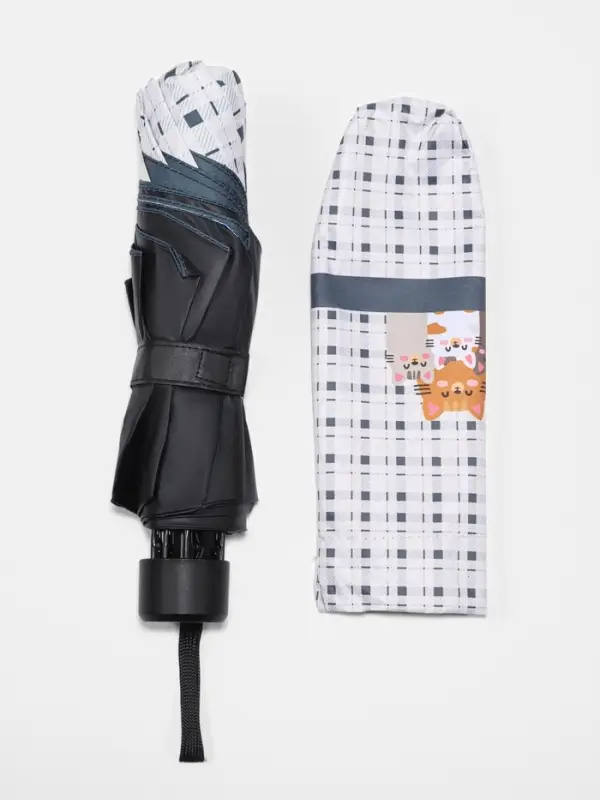 Зонт механический &laquo;Кошки&raquo;, эпонж, 4 сложения, 8 спиц, R=48/56 см, d=96 см, МИКС