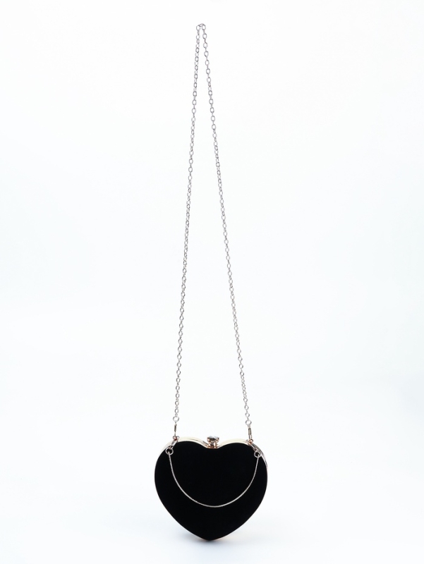 Сумка жен, 18*9*20, отд на фермуаре, цепь, текстиль, сердце, черный