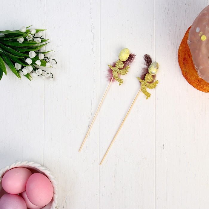 Набор пасхальных топперов «Яйцо и перо», 2 шт., МИКС Набор пасхальных топперов «Яйцо и перо», 2 шт., МИКС