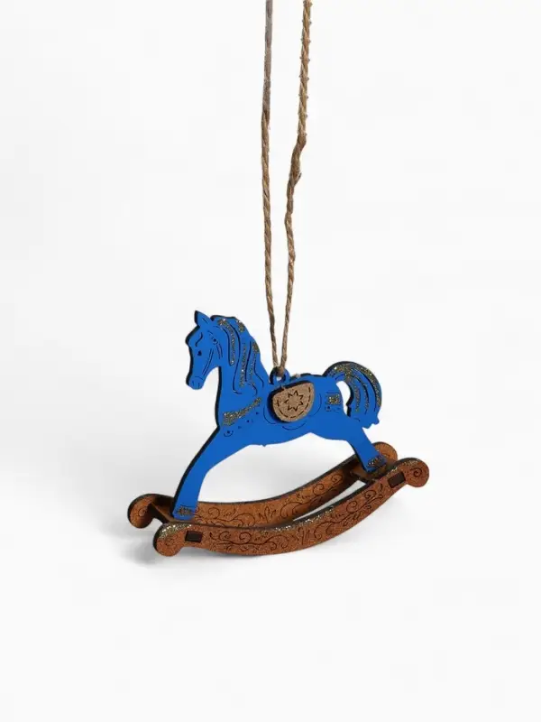 Ёлочное украшение "Лошадка-качалка" 9х2,5х8 см, Синий-дуб