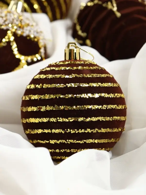 Набор шаров пластик d-8 см, 6 шт Набор шаров пластик d-8 см, 6 шт "Бархат. Фестиваль" геометрия, коричневый