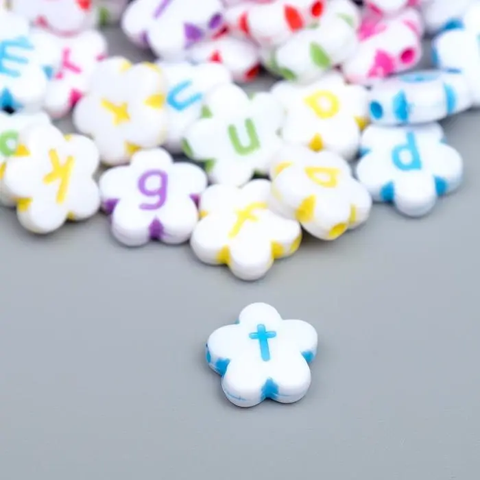 Бусины для творчества пластик  Бусины для творчества пластик "Английские буквы на цветке" набор 20 гр МИКС 1,2х1,2 см