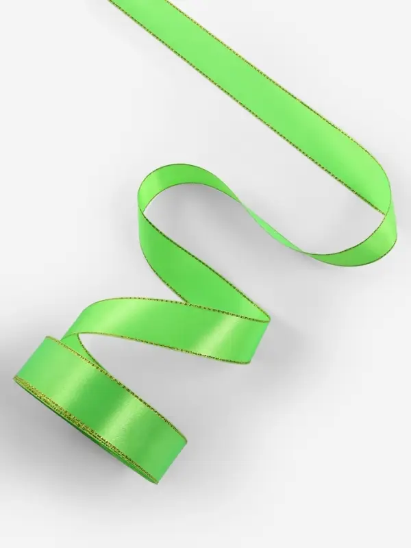 Лента атласная, с золотым люрексом, 25 мм, 23&plusmn;1 м, ярко-зелёная №137