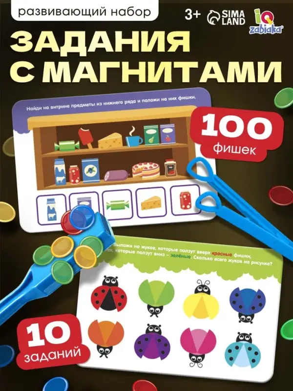 Развивающий набор &laquo;Свойства магнита&raquo;, магнитный жезл, фишки, пинцет, карточки