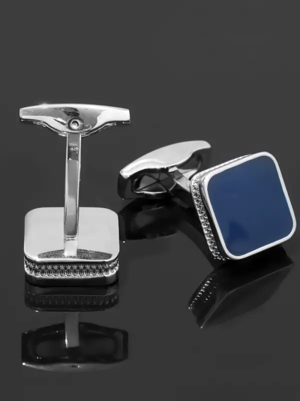 Запонки медные &laquo;Квадрат&raquo;, классический, синие в серебре