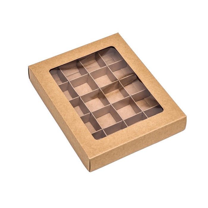 Коробка для 20 конфет, крафт, 17,7 х 22 х 3,5 см. Кондитерская упаковка Коробка для 20 конфет, крафт, 17,7 х 22 х 3,5 см. Кондитерская упаковка