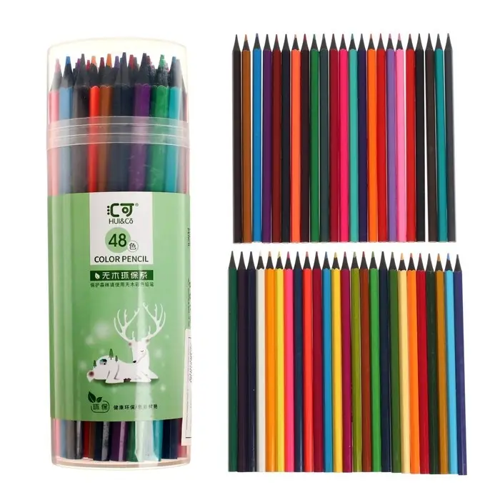 Карандаши цветные 48 цветов в тубусе, корпус шестигранный (пластиковые) чёрное основание