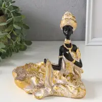 Фигурка - подставка для мелочей &laquo;Африканка в цветочном платье со шлейфом&raquo;, полистоун под золото, 16&times;11.5&times;14 см