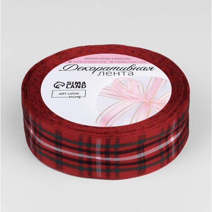 Лента декоративная «Клетка», 25 мм, 9 ± 0,5 м, цвет красный Лента декоративная «Клетка», 25 мм, 9 ± 0,5 м, цвет красный