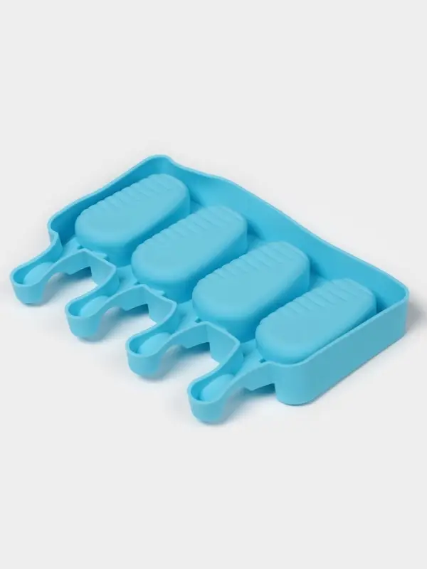 Форма для мороженого Доляна &laquo;Эскимо в глазури&raquo;, силикон, 18.5&times;12.3&times;2.5 см, 4 ячейки, синяя