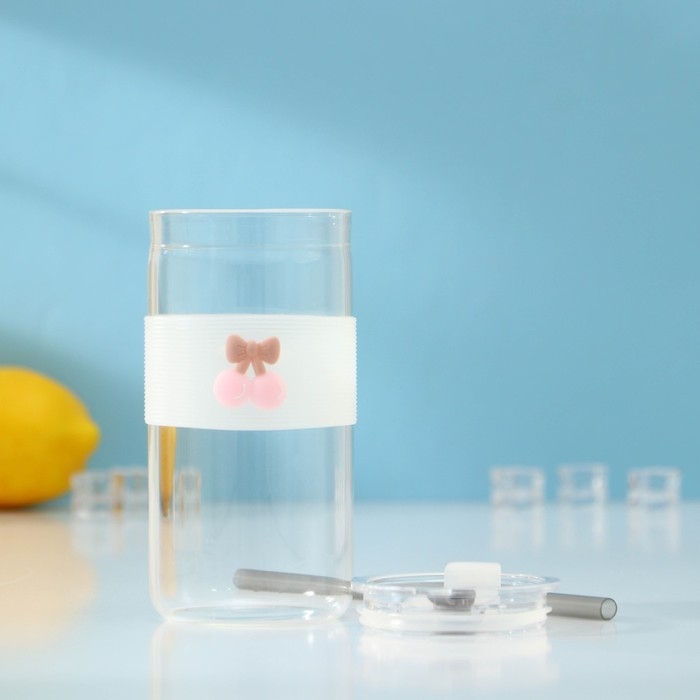 Стакан с крышкой и трубочкой «Фрутис», 410 мл, стекло, МИКС Стакан с крышкой и трубочкой «Фрутис», 410 мл, стекло, МИКС