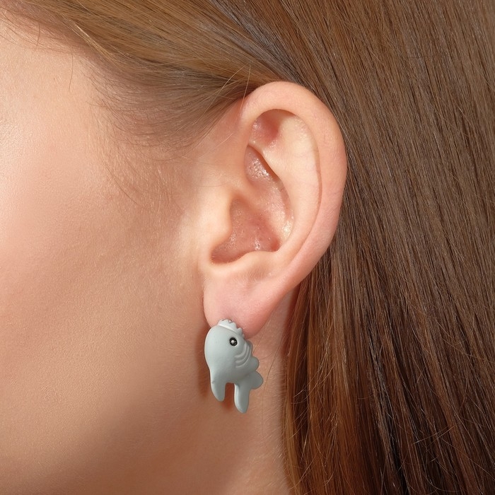 Серьги из полимерной глины «Акула», цвет серый Серьги из полимерной глины «Акула», цвет серый