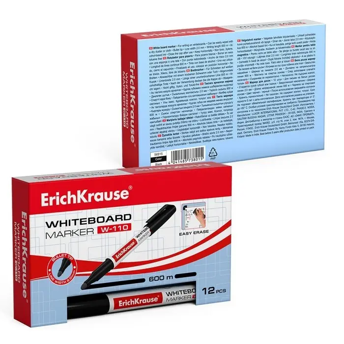 Маркер для доски ErichKrause W-110, 2,0 мм, для письма на досках сухого стирания, чернила на спиртовой основе без ксилола, чёрный