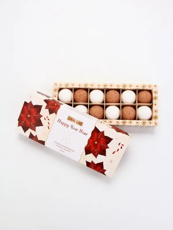 Бомбочки для ванны Happy New Year, аромат сладкая карамель, набор 12 шт х 20 г, URAL LAB Бомбочки для ванны Happy New Year, аромат сладкая карамель, набор 12 шт х 20 г, URAL LAB