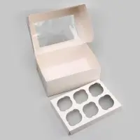 Коробка для 6 капкейков с окном, белая, 25&times;17&times;10 см