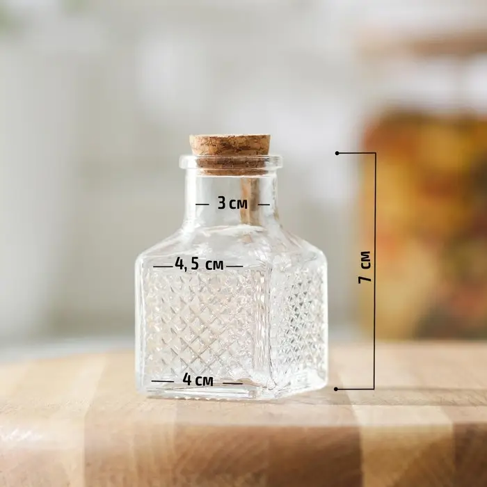 Баночка стеклянная для специй с пробковой крышкой Доляна &laquo;Парфе&raquo;, 50 мл, 4,5&times;6,8 см