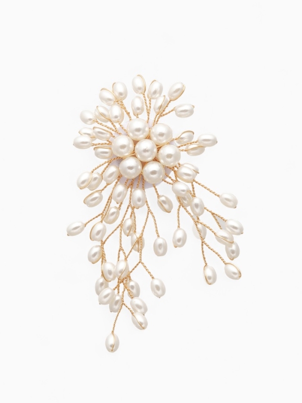 Брошь Брошь "Цветок" с жемчугом, цвет белый в золоте