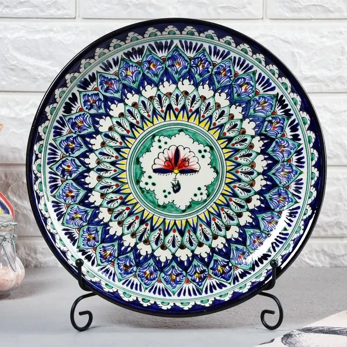 Ляган узбекский Риштанская керамика &laquo;Узоры&raquo;, d=28 см, синий