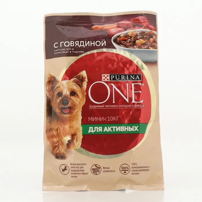 Влажный корм Purina One mini для активных собак, говядина/картофель в подливе, 85 г Влажный корм Purina One mini для активных собак, говядина/картофель в подливе, 85 г