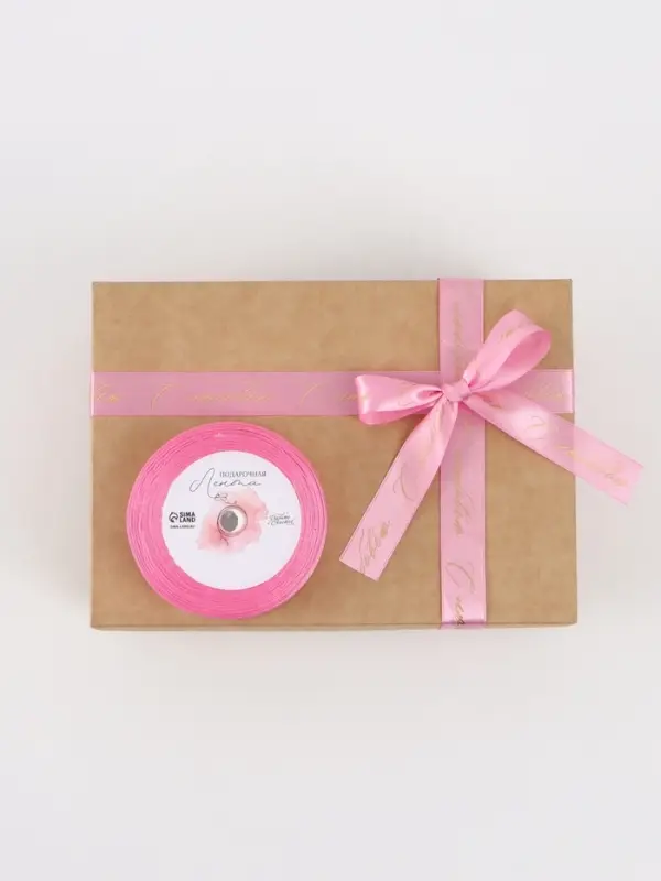 Лента атласная с тиснением &laquo;С любовью&raquo;, розовая, 2 см &times; 22.5 (&plusmn; 1) м