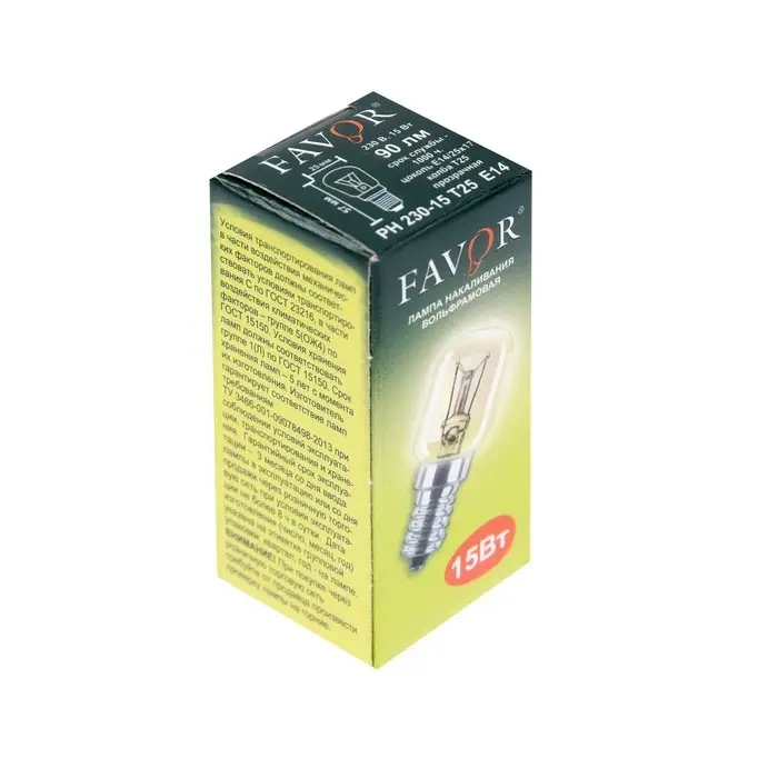 Лампа накаливания Favor, Е14, 15 Вт, 230 В, для холодильников и швейных машин Лампа накаливания Favor, Е14, 15 Вт, 230 В, для холодильников и швейных машин