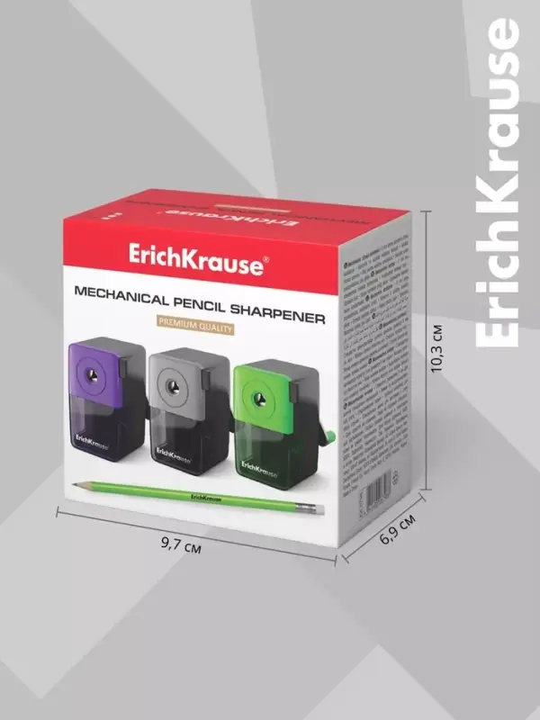 Точилка механическая ErichKrause, с контейнером, с креплением к столу, диаметр отверстия 8 мм, МИКС