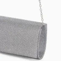 Сумка-клатч женская на магните, на серебристой цепочке, блестящая, светло-серебристая