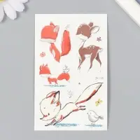 Переводные тату на тело светящиеся цветные «Оленёнок и лисята», 7.5×12 см