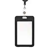 Бейдж - карман вертикальный пластиковый, внешний размер 110&times;70 мм, внутренний размер 85&times;54 мм, рулетка 40 см, чёрный