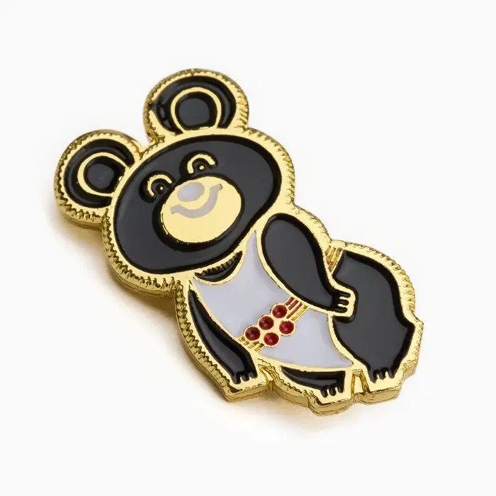 Значок «Олимпийский медвежонок», 2,4 см, цвет чёрно-белый в золоте Значок «Олимпийский медвежонок», 2,4 см, цвет чёрно-белый в золоте