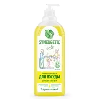 Средство для мытья посуды Synergetic &laquo;Лимон&raquo;, биоразлагаемый гель, с антибактериальным эффектом, 1 л