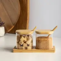 VETTA ЭКО Вуд Набор банок для хранения с ложкой, 9х8х8см, стекло, бамбук