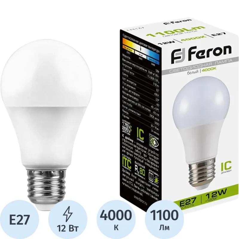 Лампа светодиодная Feron LB-93 Шар E27 12W 175-265V 4000K(25487)