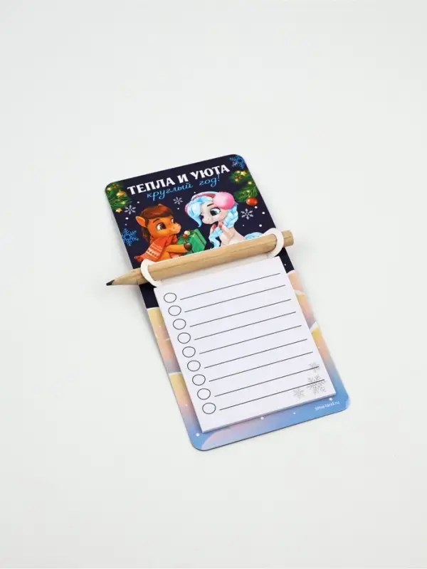 Магнит с блоком и карандашом «Новогодний», микс 5 шт., 7×14.4 см