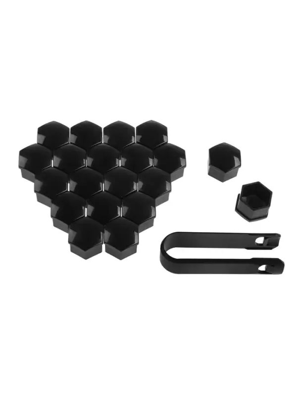 Защитный колпачок колесной гайки, 17 мм, съемник, набор 20 шт., черный