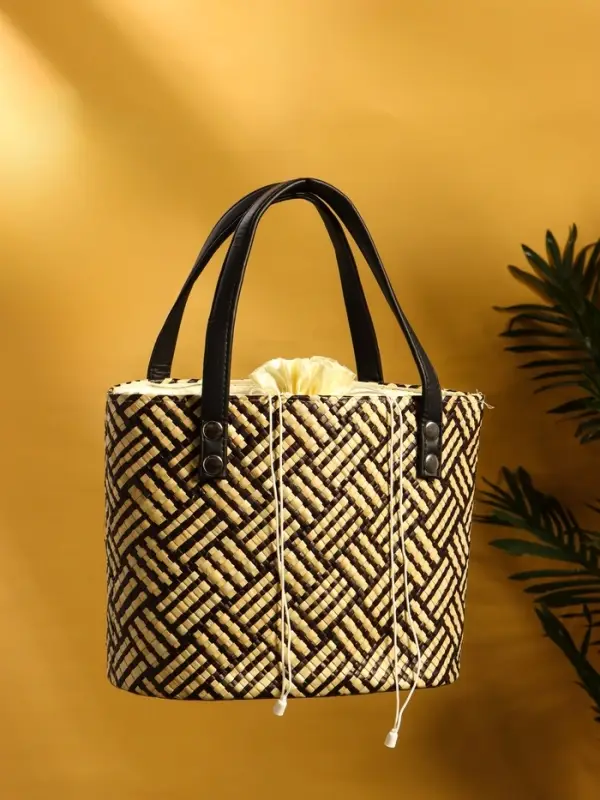 Сумка плетёная из пандана 27х19х42 см, цв. бежево-коричневый