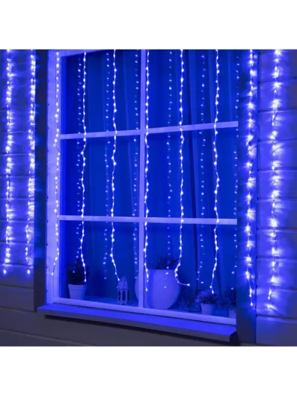 Гирлянда &laquo;Водопад&raquo; 2&times;1.5 м, IP44, прозрачная нить, 400 LED, свечение синее, 8 комбинаций режимов, 220 В