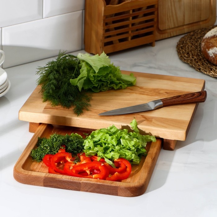 Доска разделочная Adelica, с выдвижным лотком, пропитано минеральным маслом, 30×24 см, лоток 22×22 см, берёза Доска разделочная Adelica, с выдвижным лотком, пропитано минеральным маслом, 30×24 см, лоток 22×22 см, берёза