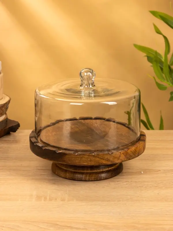 Блюдо сервировочное с крышкой, 22&times;22&times;20 см, дерево, стекло