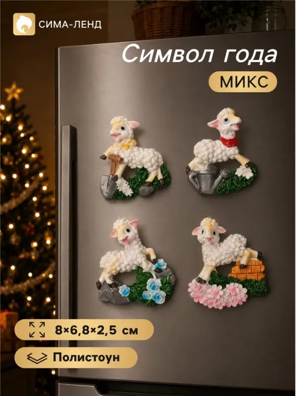 Магнит на холодильник &laquo;Барашек в саду&raquo;, полистоун, 8&times;6.8&times;2.5 см, МИКС