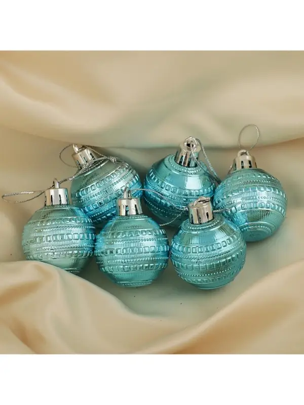 Ёлочные игрушки &laquo;Бусинка&raquo;, шары новогодние, набор d=4 см, 6 шт., бирюзовый