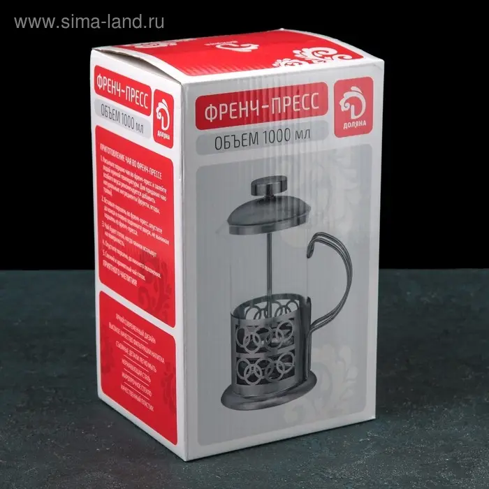 Френч-пресс стеклянный Доляна &laquo;Фараон&raquo;, 1 л, 15,5&times;12&times;24,5 см